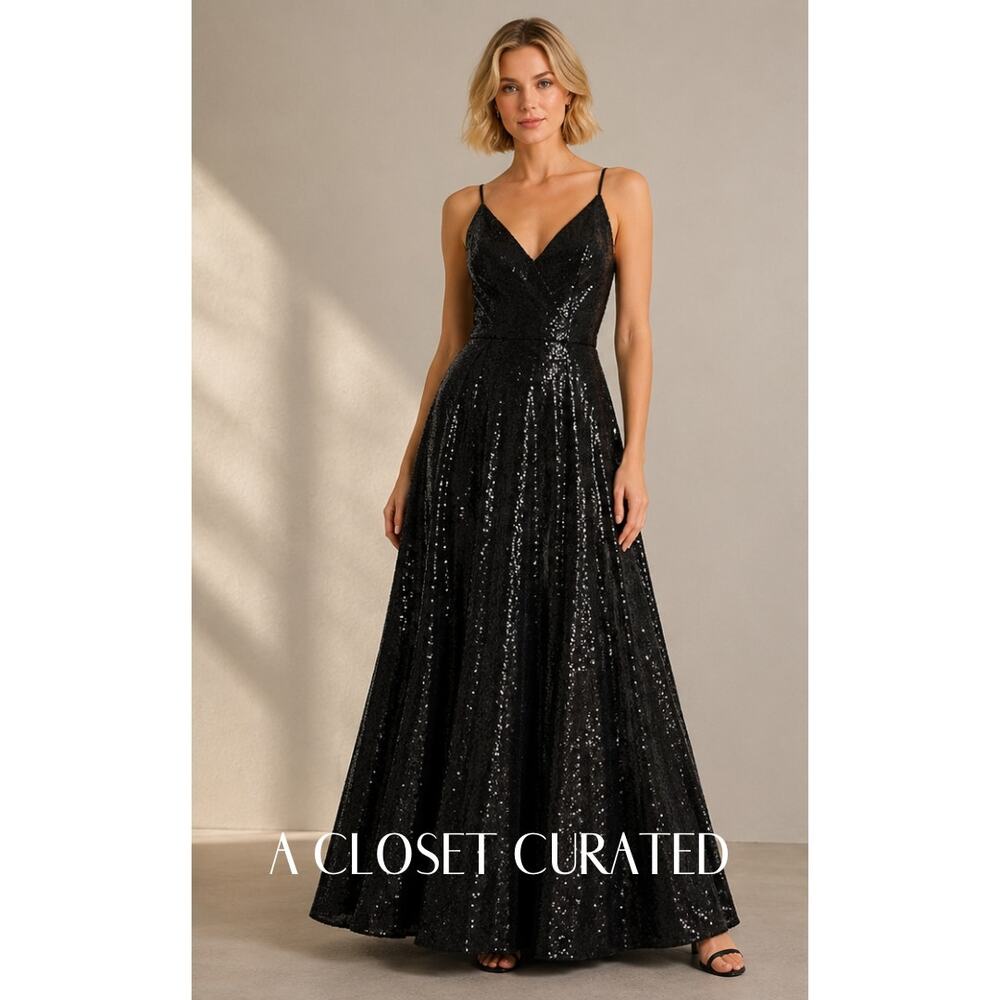Mac Duggal Sequin A Line Ball Gown 2 Black Style 49483 NWT
